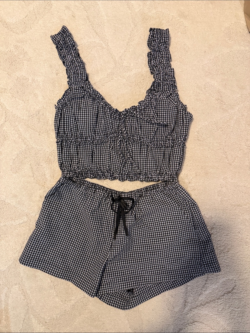 Zara Black & White Gingham Smocked Crop Top and Shorts Set